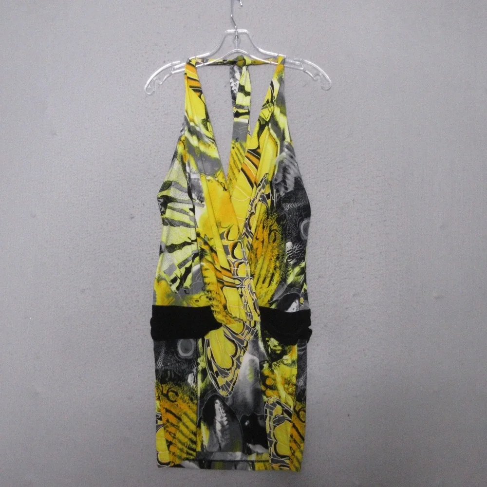 Vintage Cache Dress Small Halter Mini Y2K 90s Party Clubwear Faux Wrap Made USA‎